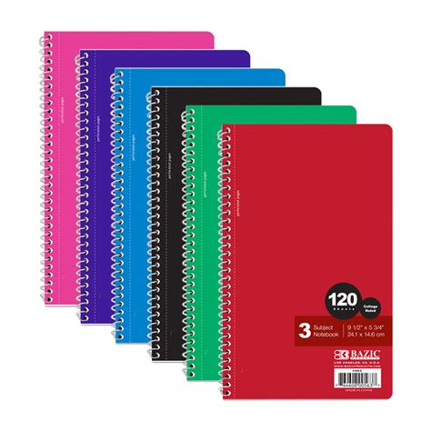 3 subject wide ruled spiral notebook|3 subject college ruled notebook.